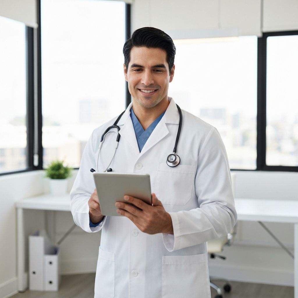 Médico profesional en consultorio moderno